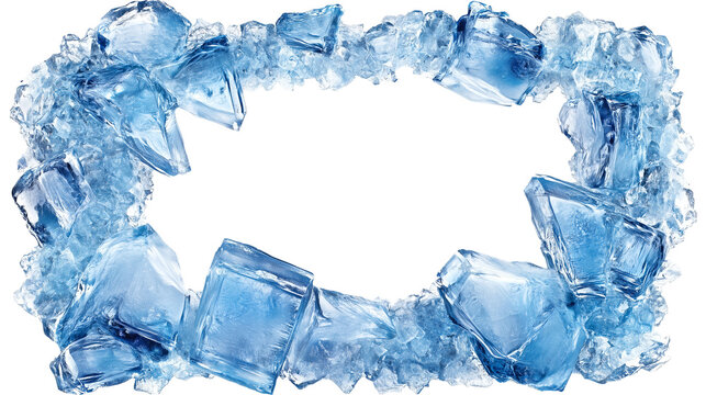 Rectangular frame in light blue ice. Frame made of ice shards.