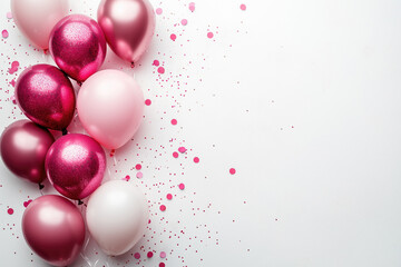 Birthday background with balloons, confetti.