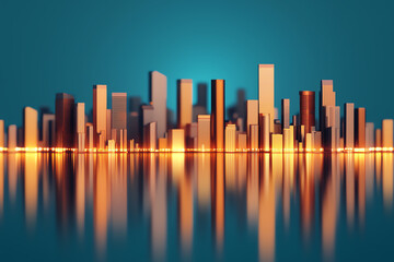 Fototapeta premium Nighttime panorama of a capital city s illuminated skyline, lights reflecting on nearby river