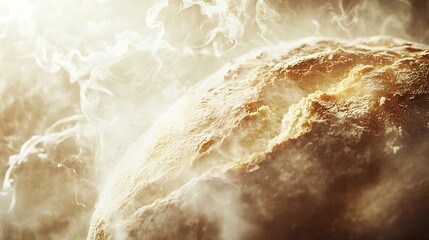 Obraz premium Artisan Loaf Close-Up with Steam and Texture
