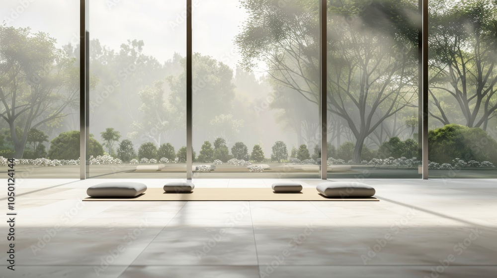 Poster a tranquil scene of a yoga class in a serene health studio, with participants in various poses and a