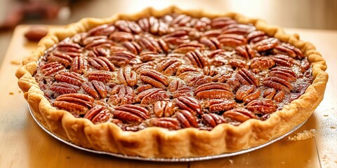 A pie with a lot of nuts on it. The pie is on a table