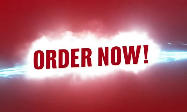A solid red background with a slight shadow in the bottom left corner. order now text
