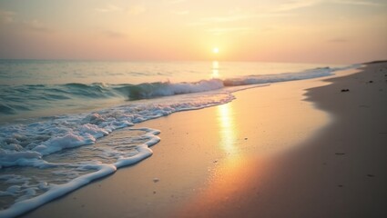 Obraz premium Tranquil beach at sunset with gentle waves