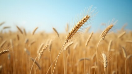 Fototapeta premium Tranquil wheat field under clear blue sky