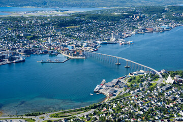Fototapeta premium View over Tromso, Norway from Storsteinen viewpoint
