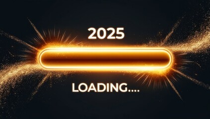 Abstract 2025 Gold loading bar with sparkles. 2025 New Year festive background