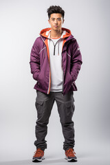 Fototapeta premium a man in purple color casual outfit standing in the studio with isolated background