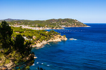 Punta del Pinell and the towns of Calella de Palafrugell and Llafranc from Cap Roig Botanical Garden
