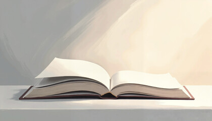 Fototapeta premium Open blank book on a table with a minimalist and calm atmosphere