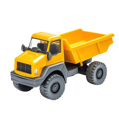 Naklejka premium A vibrant yellow toy dump truck perfect for imaginative play and construction-themed projects.