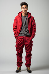 Fototapeta premium a man in purple color casual outfit standing in the studio with isolated background