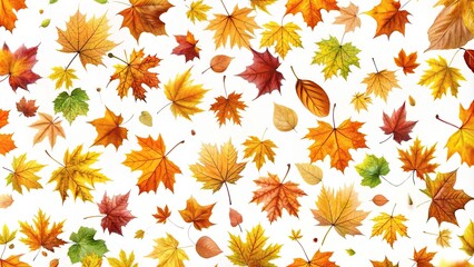 Seamless pattern of falling autumn leaves on white background low angle view