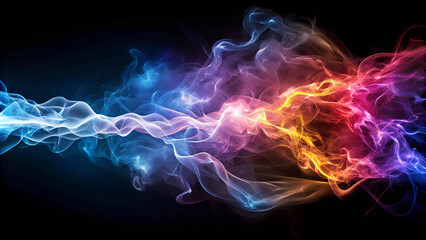 Fototapeta premium Vibrant electric smoke swirling in dynamic colors against a black background 