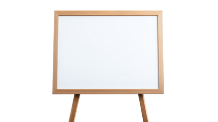 A simple blank whiteboard on a wooden easel, perfect for presentations, brainstorming, or creative planning sessions.