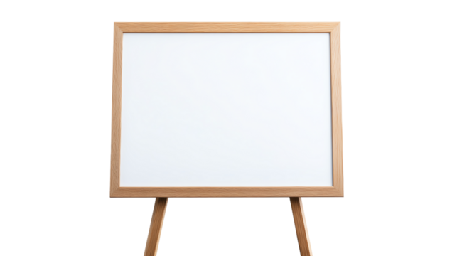A simple blank whiteboard on a wooden easel, perfect for presentations, brainstorming, or creative planning sessions.