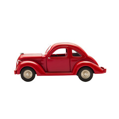 Fototapeta premium A vibrant red toy car showcasing classic design, perfect for children's playtime or collectors of miniature vehicles.