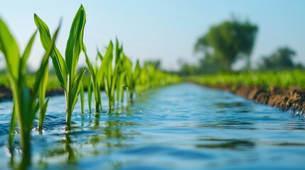 Fototapeta premium Sustainable Farming: Solar-Powered Irrigation System Eases CO2 Emissions