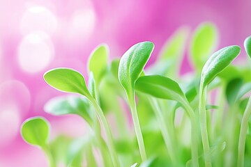 Obraz premium Vibrant Microgreens Thrive Under Glowing LED Lights in a Hydroponic System