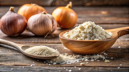 Fototapeta premium Spoonful of onion powder and dried onion flake