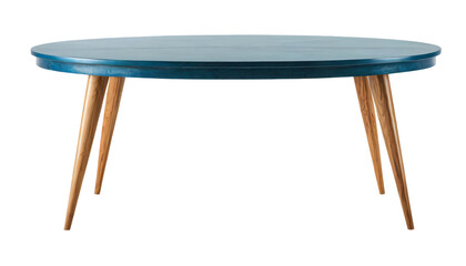 Modern Blue Round Coffee Table with Wooden Legs