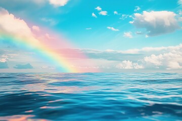 Fototapeta premium Rainbow in blue sky over the ocean
