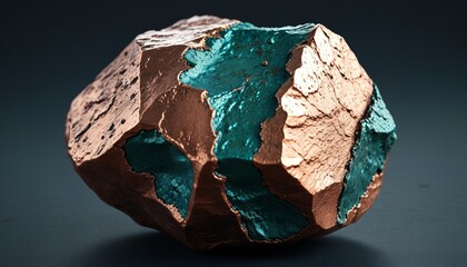 A copper nugget with oxidized blue-green patina, displaying earthy textures and a unique color contrast, Generative AI