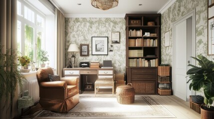 Cozy Home Office Design A Stylish Blend of Comfort and Functionality in a Well-Organized Space with Natural Light