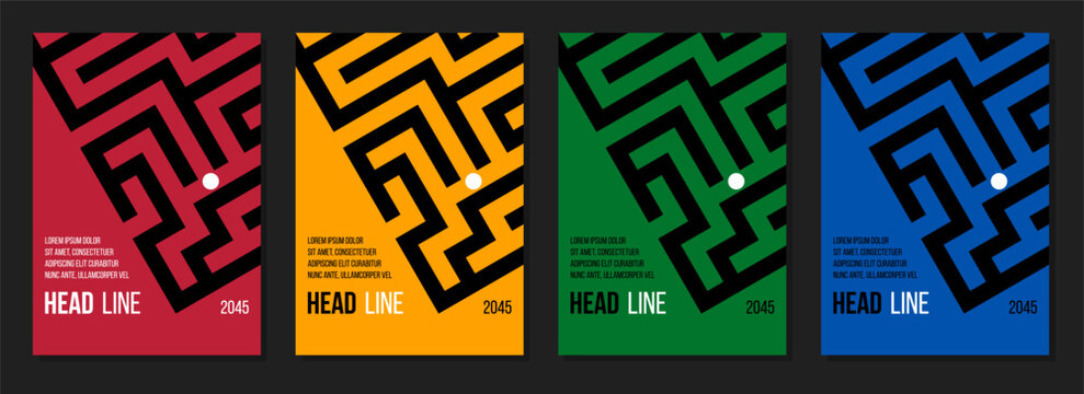 red yellow green blue abstract geometrical maze cover, business report or corporate strategy template