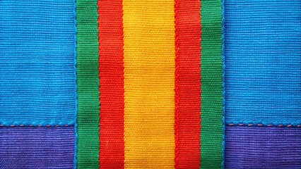 vibrant multi colored fabric with blue stripe