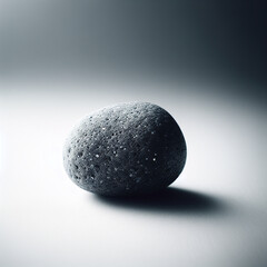Polished Charcoal Pebble with Mica on White Background Close-Up