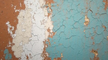 Close up of weathered paint in rust white and teal textured feel