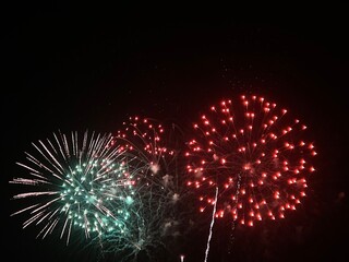 Fireworks display of lights in the sky with copy space 