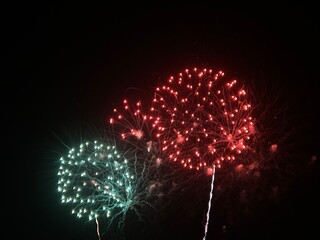 Fireworks display of lights in the sky with copy space 