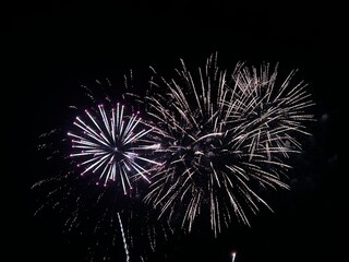 Fireworks display of lights in the sky with copy space 