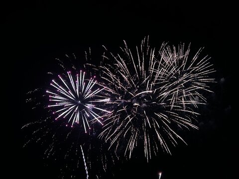 Fireworks display of lights in the sky with copy space 