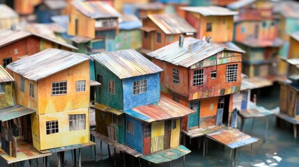 Fototapeta premium Paper buildings in paper slum city