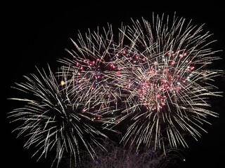 Fireworks display of lights in the sky with copy space 