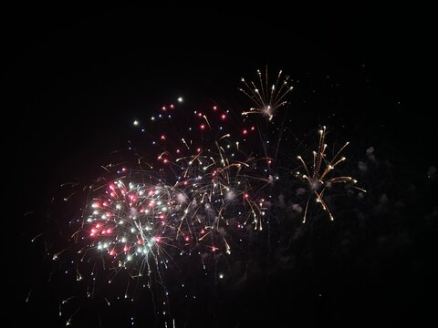 Fireworks display of lights in the sky with copy space 
