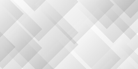 Modern Abstract white and gray background design with layers of textured white transparent material in triangle and squares shapes. White color technology concept geometric line vector background.
