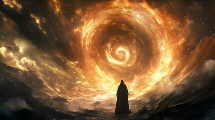 Fototapeta premium Dramatic Ritual Summoning Mythical Creature Amidst Swirling Vortex of Elemental Energies Digital Fantasy Art