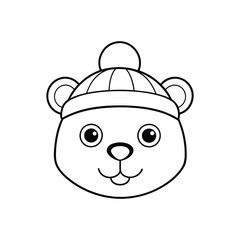 Christmas bear Face with hat Outline Design - Christmas  bear vector illustration
