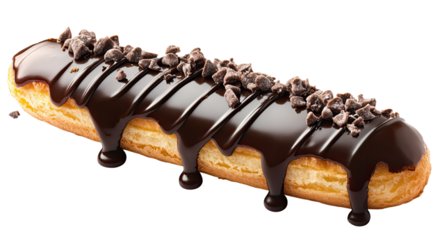 Delicious chocolate cream cake isolated on white, showcasing a sweet and fresh dessert perfect for breakfast or any snack time