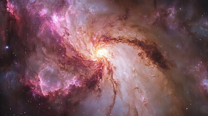 Fototapeta premium Pink and violet clouds forming a spiral in a far-off galaxy full of mystery