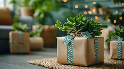 Close-up of an assortment of eco-friendly gifts showcasing sustainable materials and natural designs