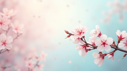 Fototapeta premium Soft pastel background with delicate cherry blossoms evoking spring renewal