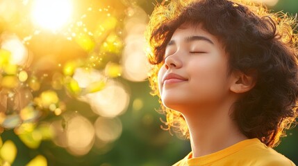 Fototapeta premium Finding Inner Peace: Person Practicing Deep Breathing in Nature for Holistic Stress Management and Success