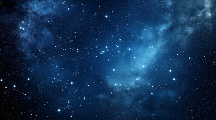 Obraz premium Starry night sky with bright stars scattered across a deep blue background. Abstract cosmic scene featuring clusters of stars and faint nebula clouds