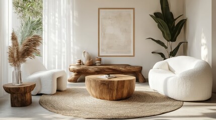 Modern Bohemian Living Room with Earthy Tones and Natural Textures