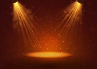 Theater stage with spotlights. Podium in the light of searchlights, the magic interior. vector.